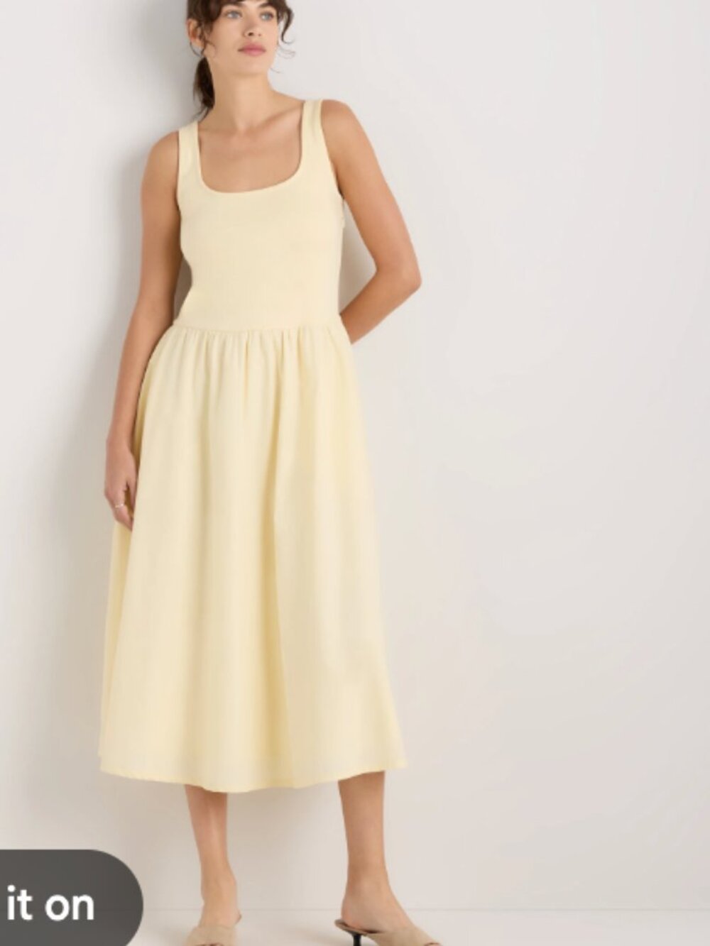 Quince Cotton Mixed Media Tank Dress butter yellow long maxi